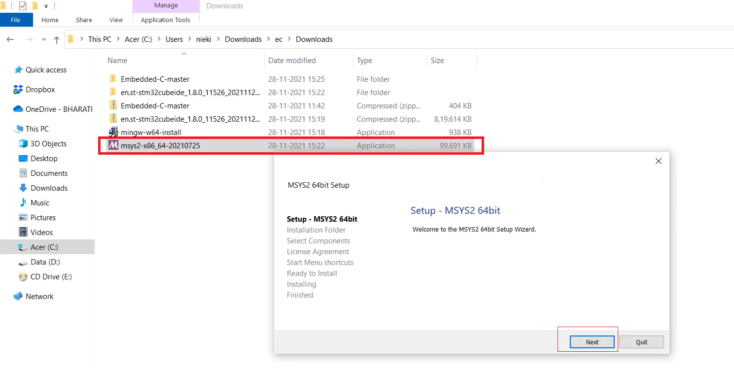 Figure 11. MSYS2 64 bit setup