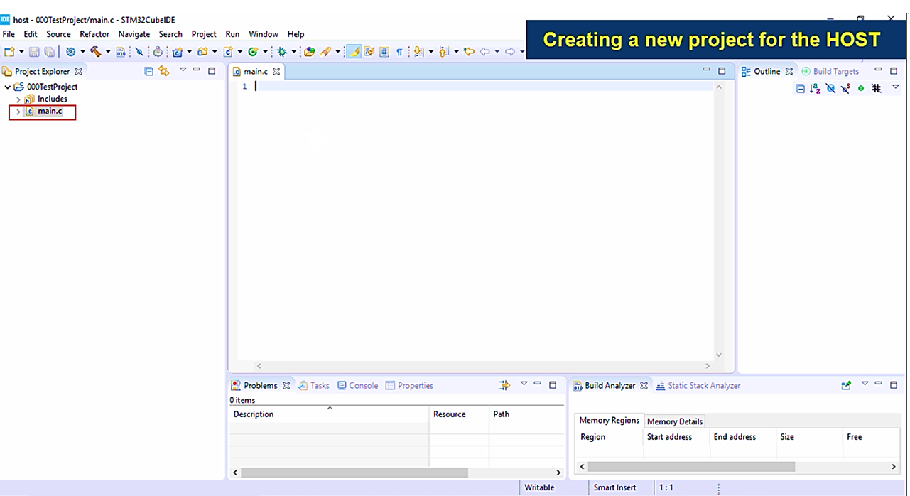 Creating a project for the HOST using STM32CubeIDE