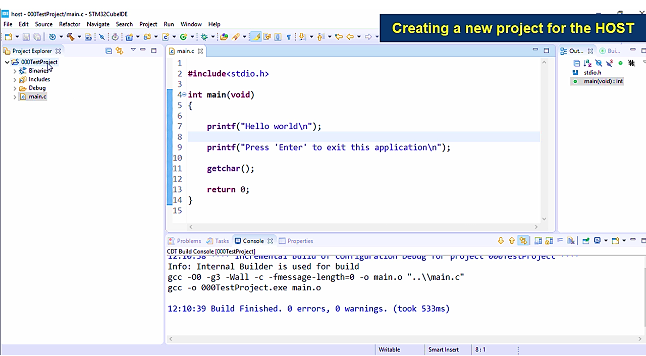 Creating a project for the HOST using STM32CubeIDE