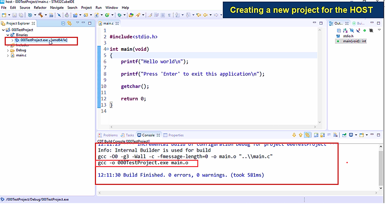 Creating a project for the HOST using STM32CubeIDE