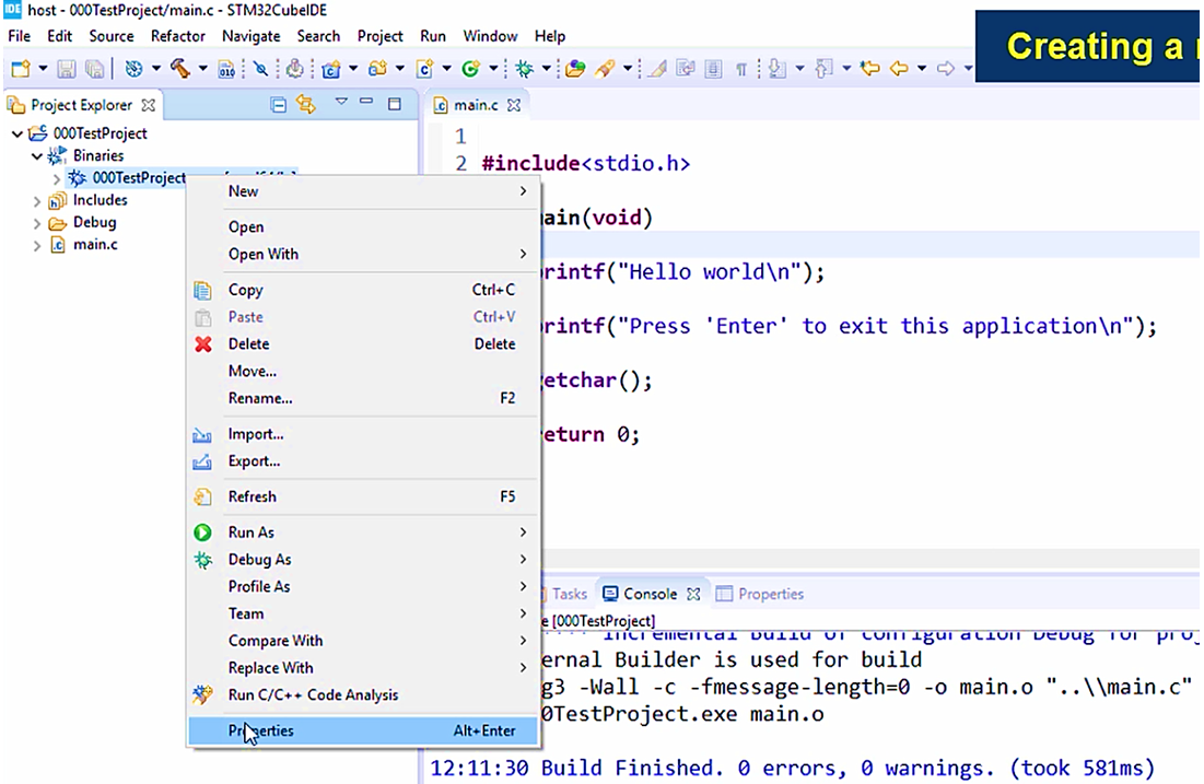 Creating a project for the HOST using STM32CubeIDE