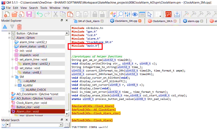 Include the main.h - alarm state machine