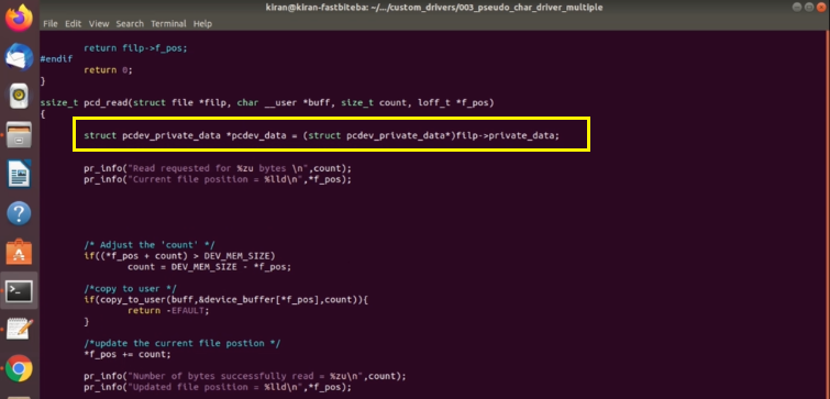 Figure 2. Creating structure variable for our device private data.