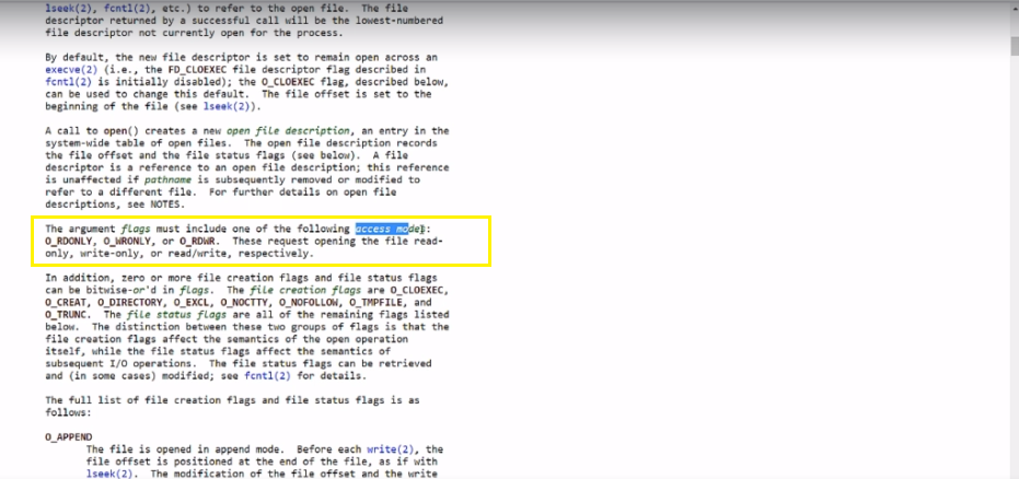 Figure 2. Open system call man page check_perminssion function