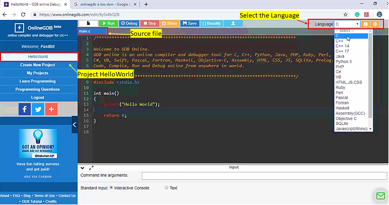 Figure 3. Hello World project