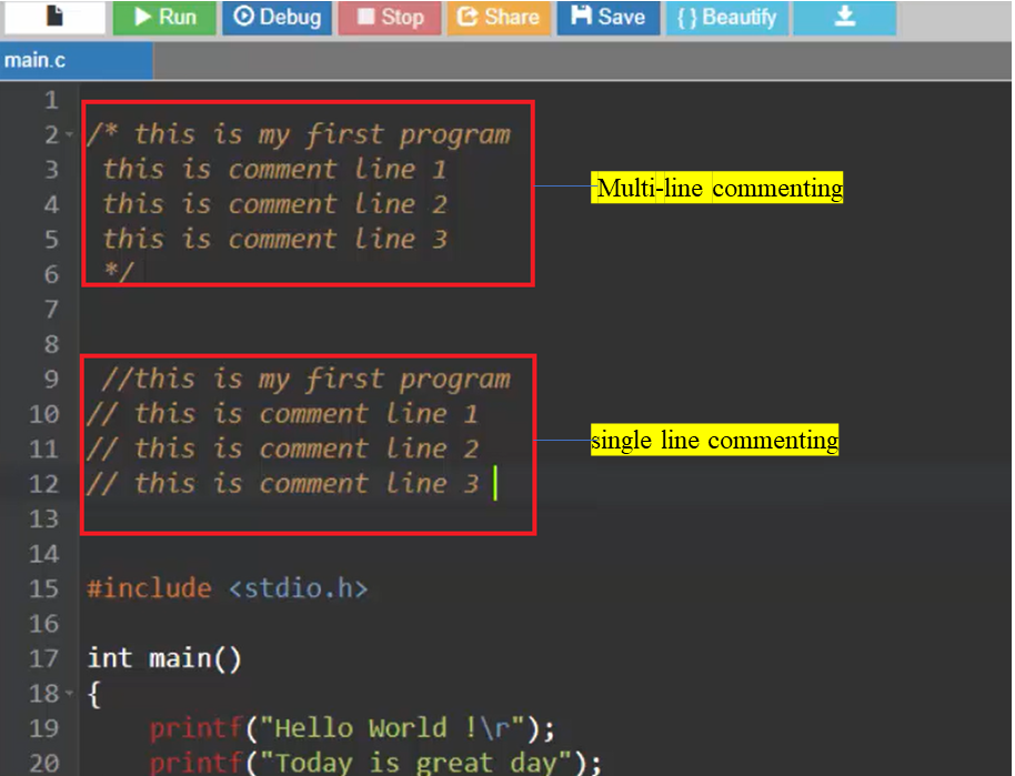 Figure 3. To write a Comments on the program