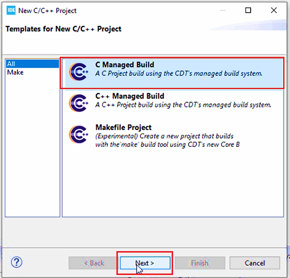Figure 4. Templates for New C/C++ Project