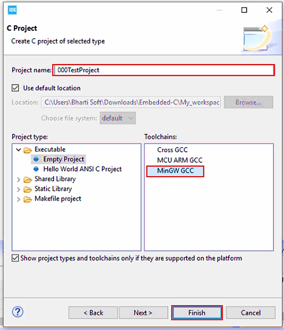 Figure 5. Create a C Project for Windows 