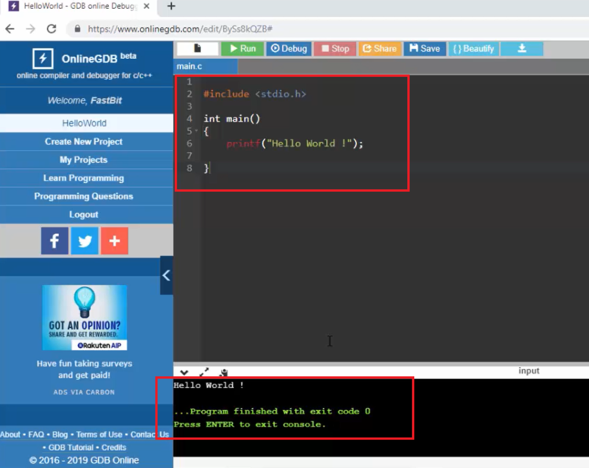 Printing 'Hello World' Using Printf in Embedded C Programming