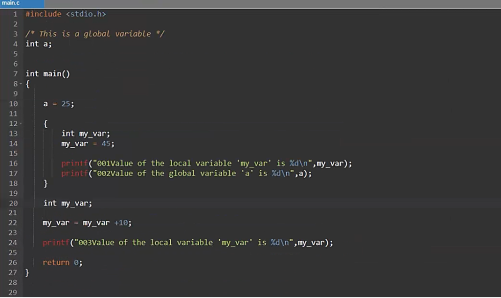 Variables scope and illustration |Microcontroller Embedded C Programming