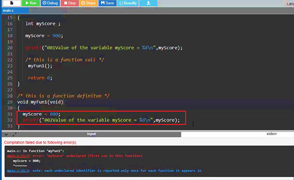 Variables scope