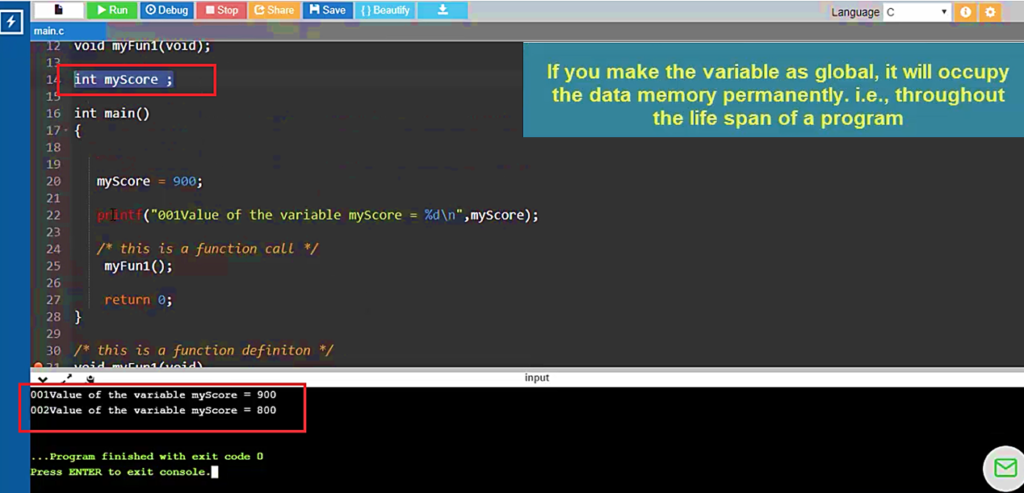 Variable Scopes in C