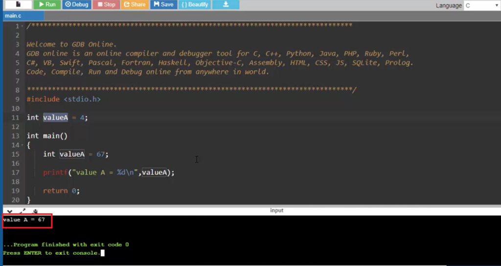 Variable Scopes in C and illustration