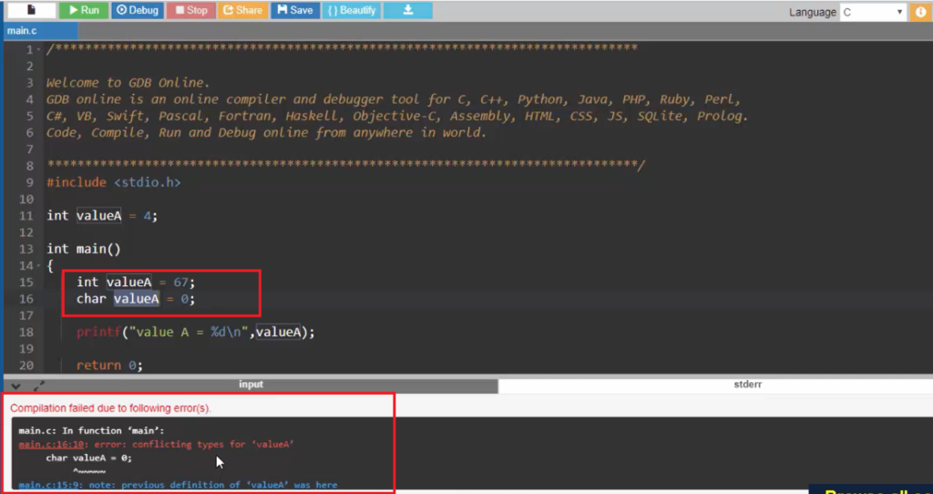 Variable Scopes in C and illustration