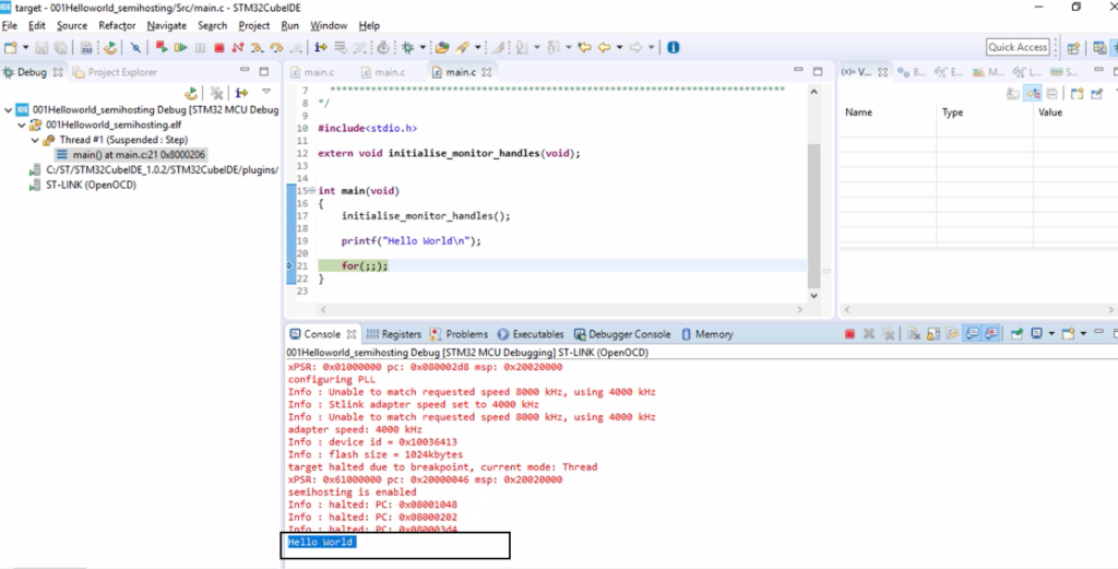 Testing printf over OpenOCD semihosting