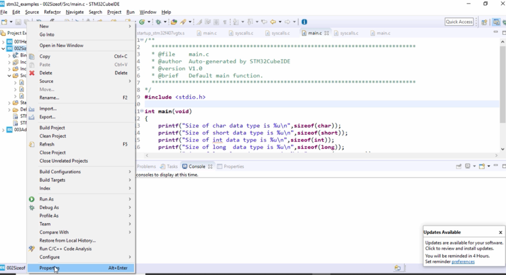 Figure 1. Go to 002Sizeof project properties