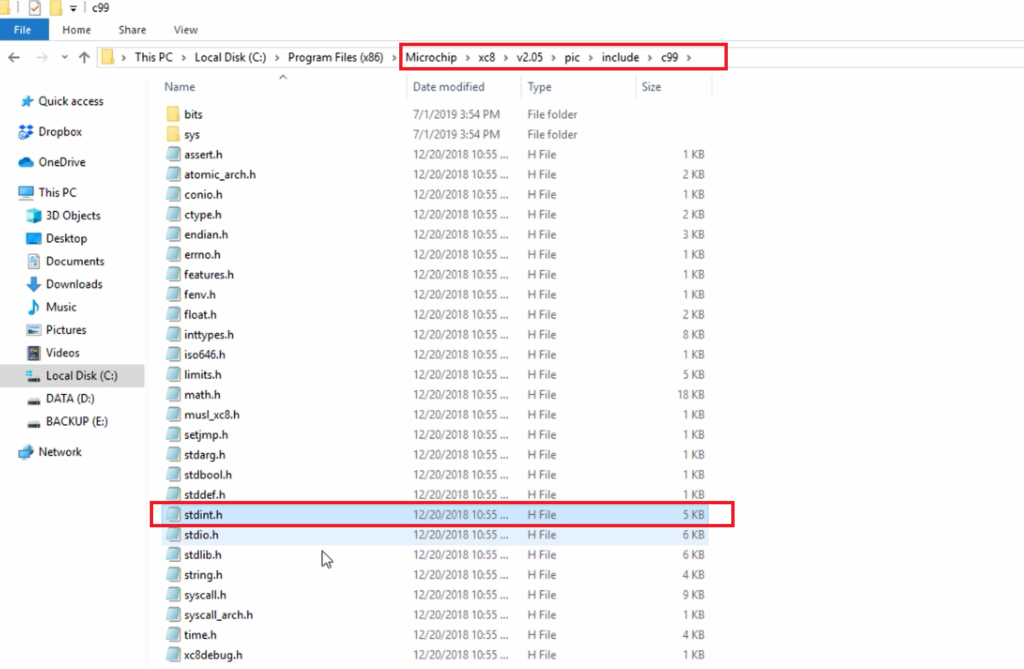 Figure 12. Standard library header files