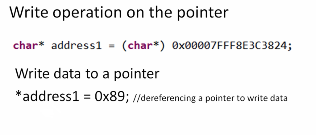 Read and write operations on pointers