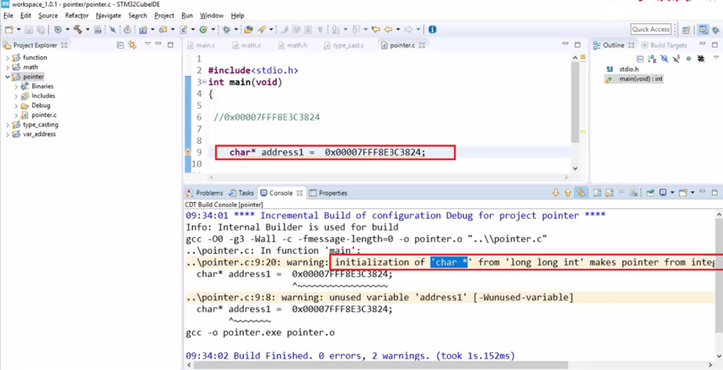 C Pointer variables and pointer data types