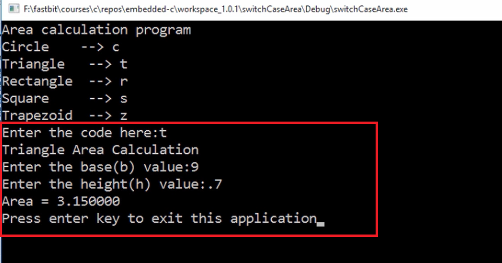 switch case statement in C