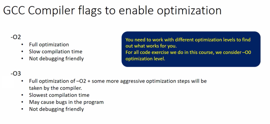 Figure 2. GCC Compiler flags to enable optimization