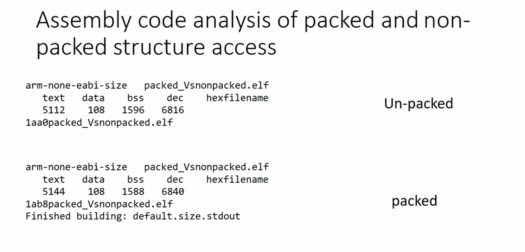 Figure 1. Assembly code analysis of packed and non-packed structure access