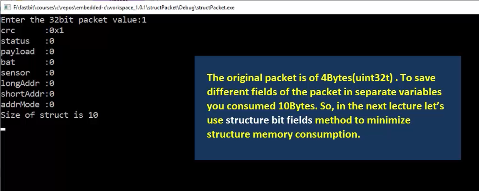 Structure exercise in C 32-Bit Packet Fields