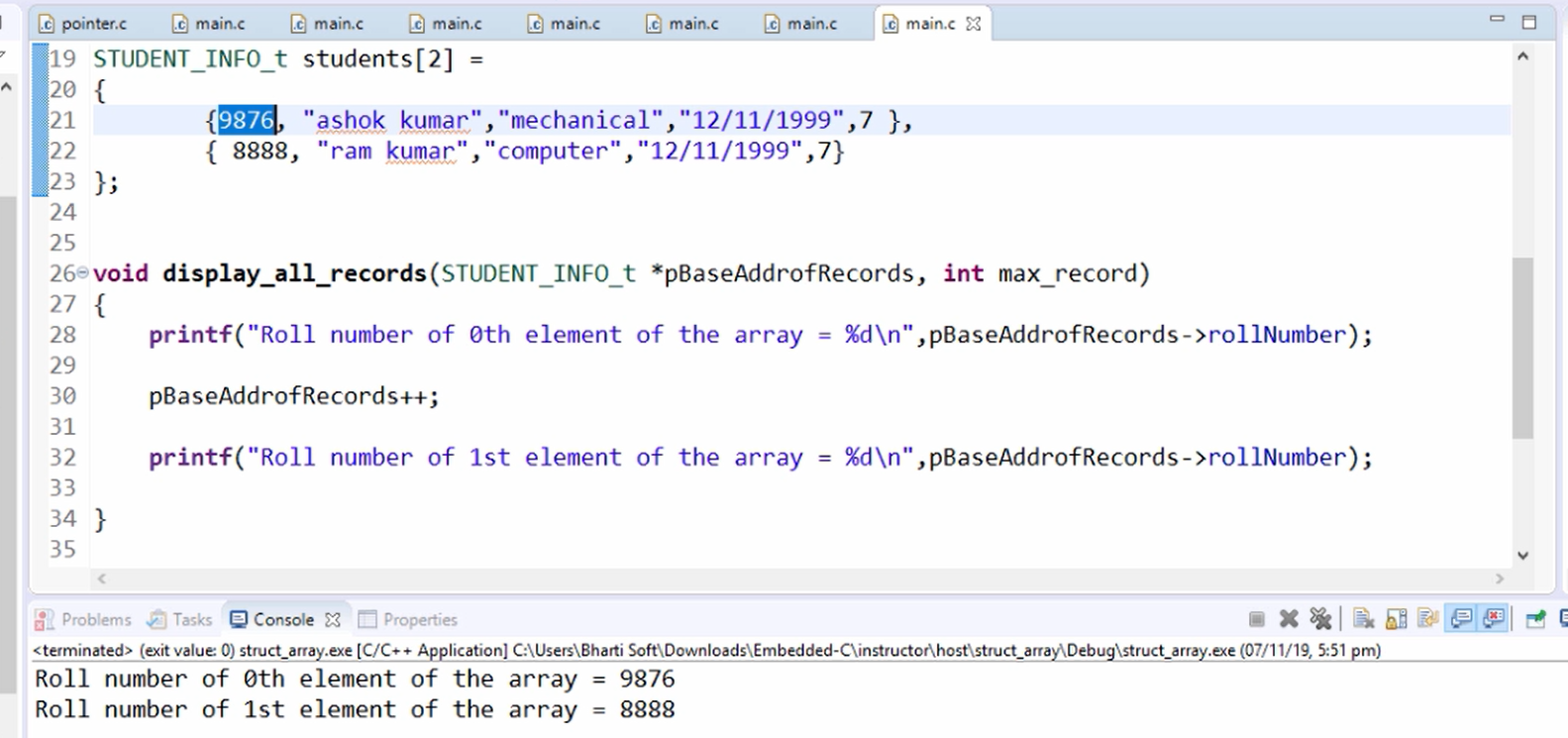 Exercise: Student Record Management System, Structure array