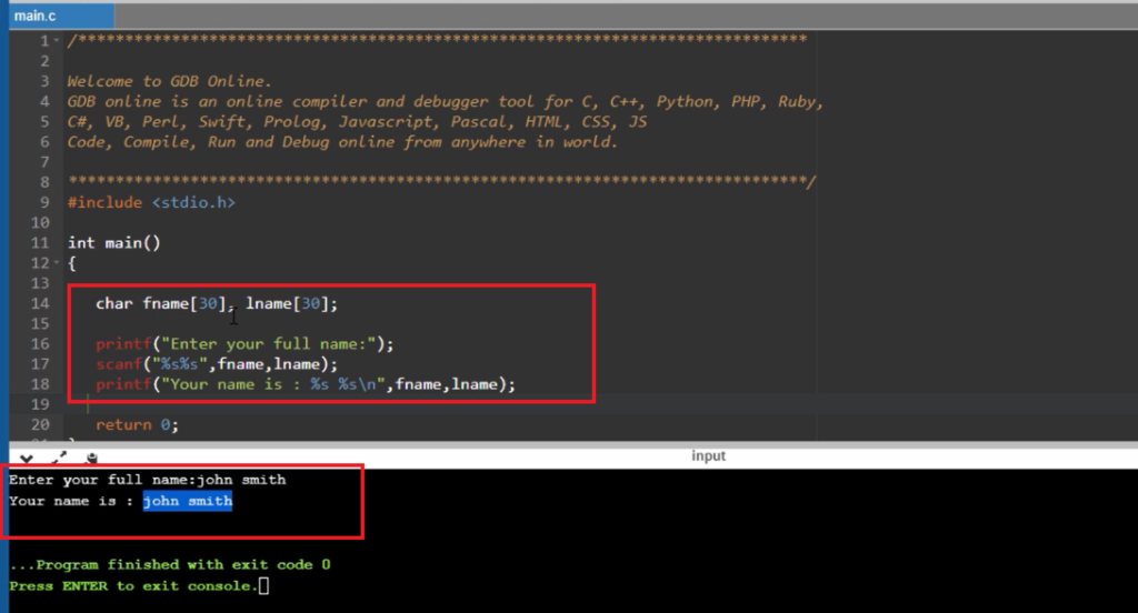 scanf and scanset in Embedded C