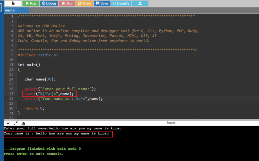 scanf and scanset in Embedded C
