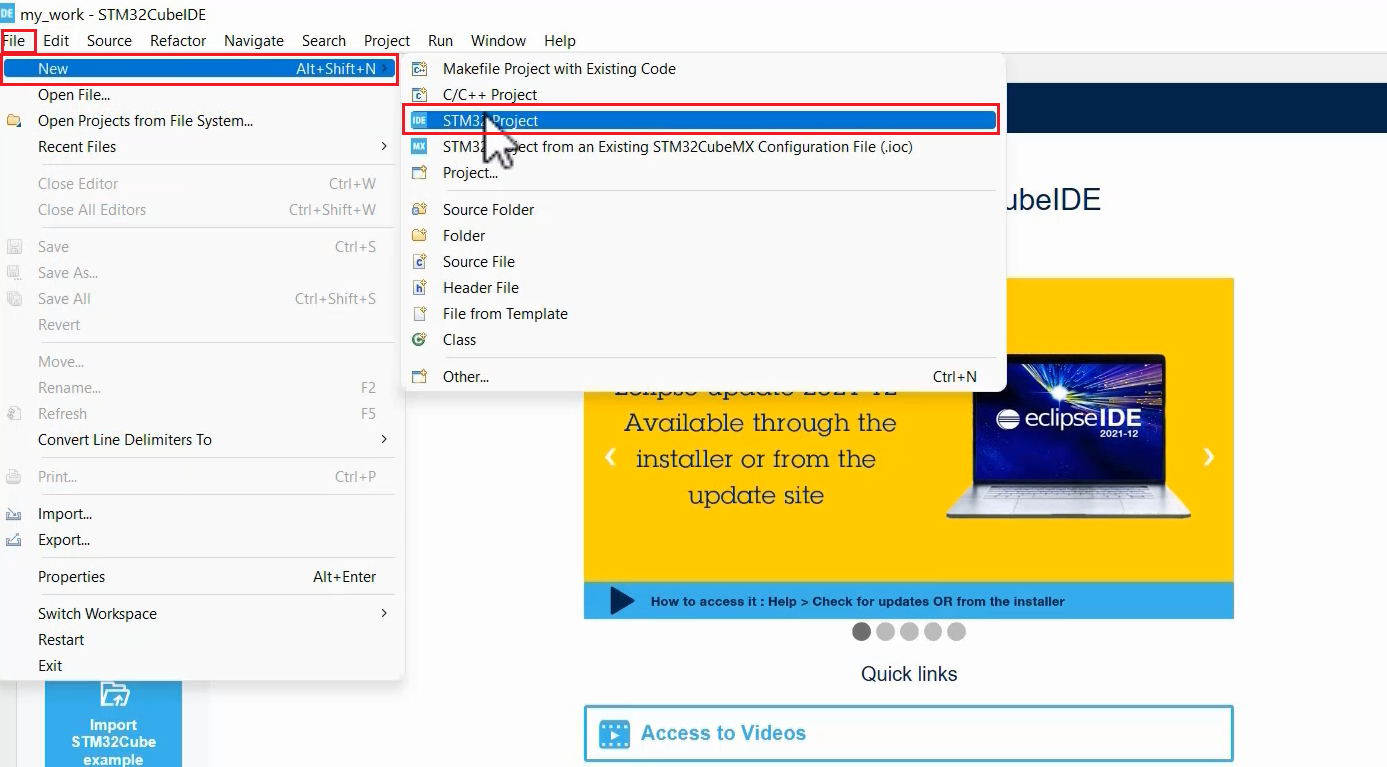 Figure 3. Creating a STM32 project