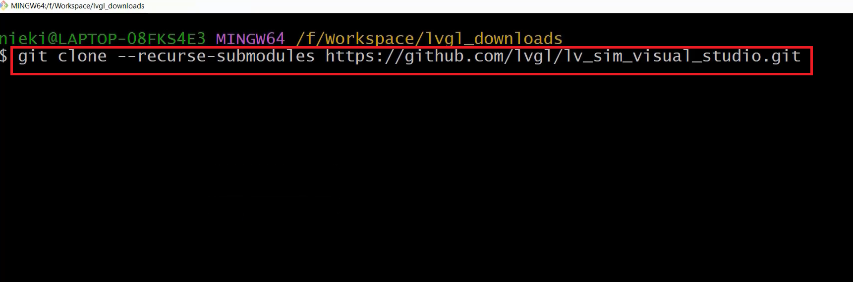 Figure 12. Git Bash command prompt