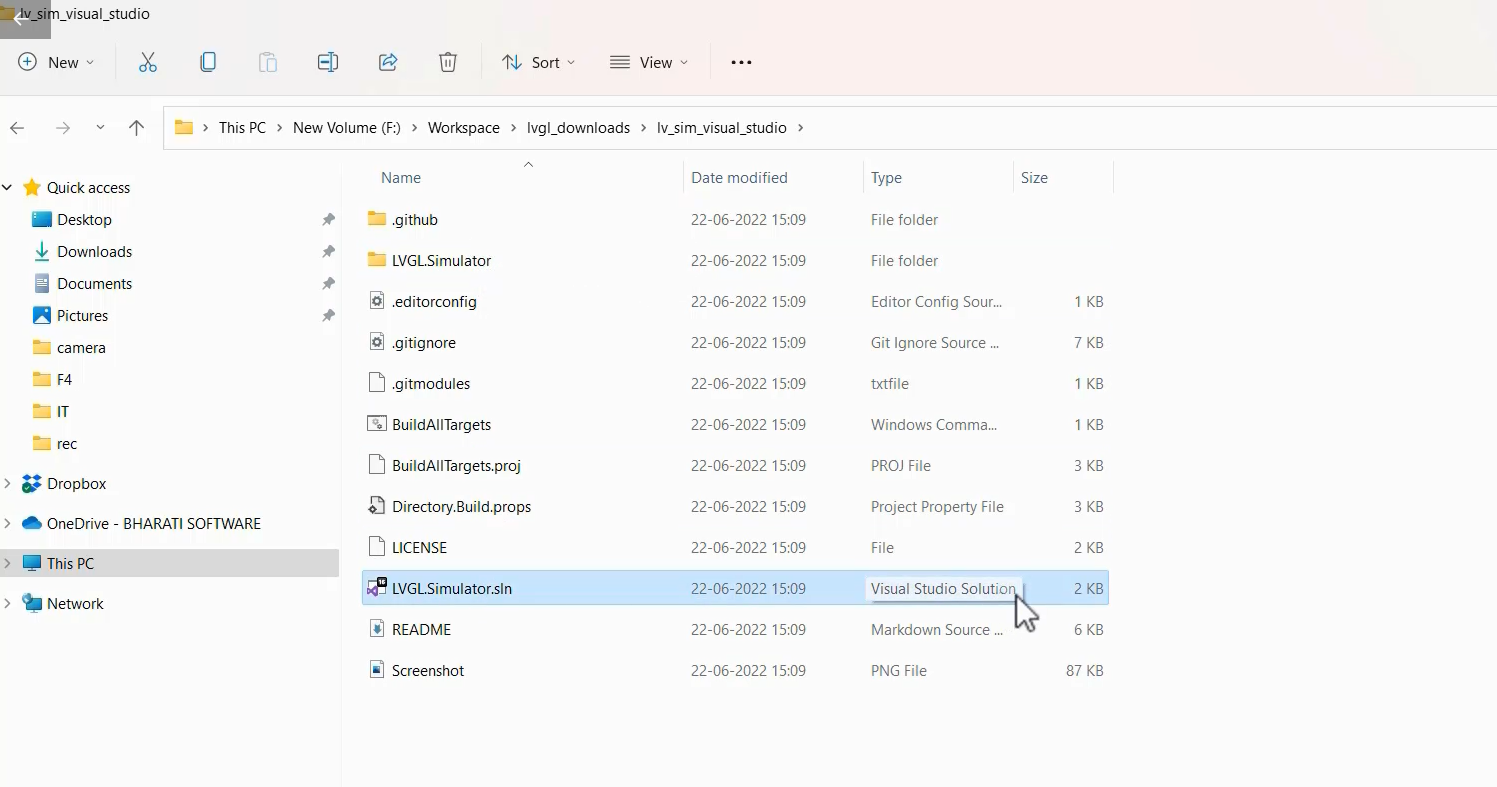 Figure 13. Visual studio solution - LVGL and simulator download