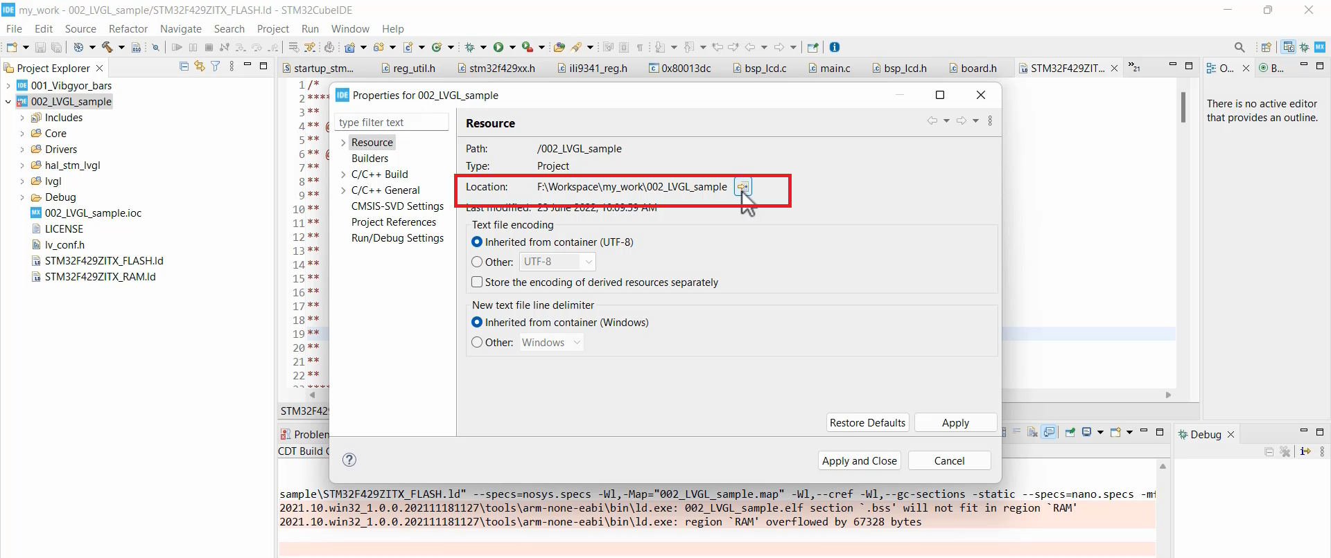 Figure 2. Properties for project