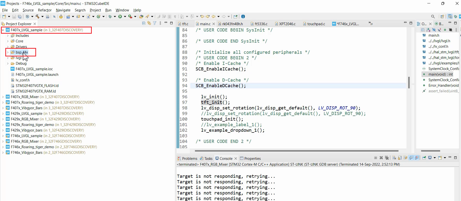 Figure 6. LVGL_sample application on the STM32F407 Discovery Board